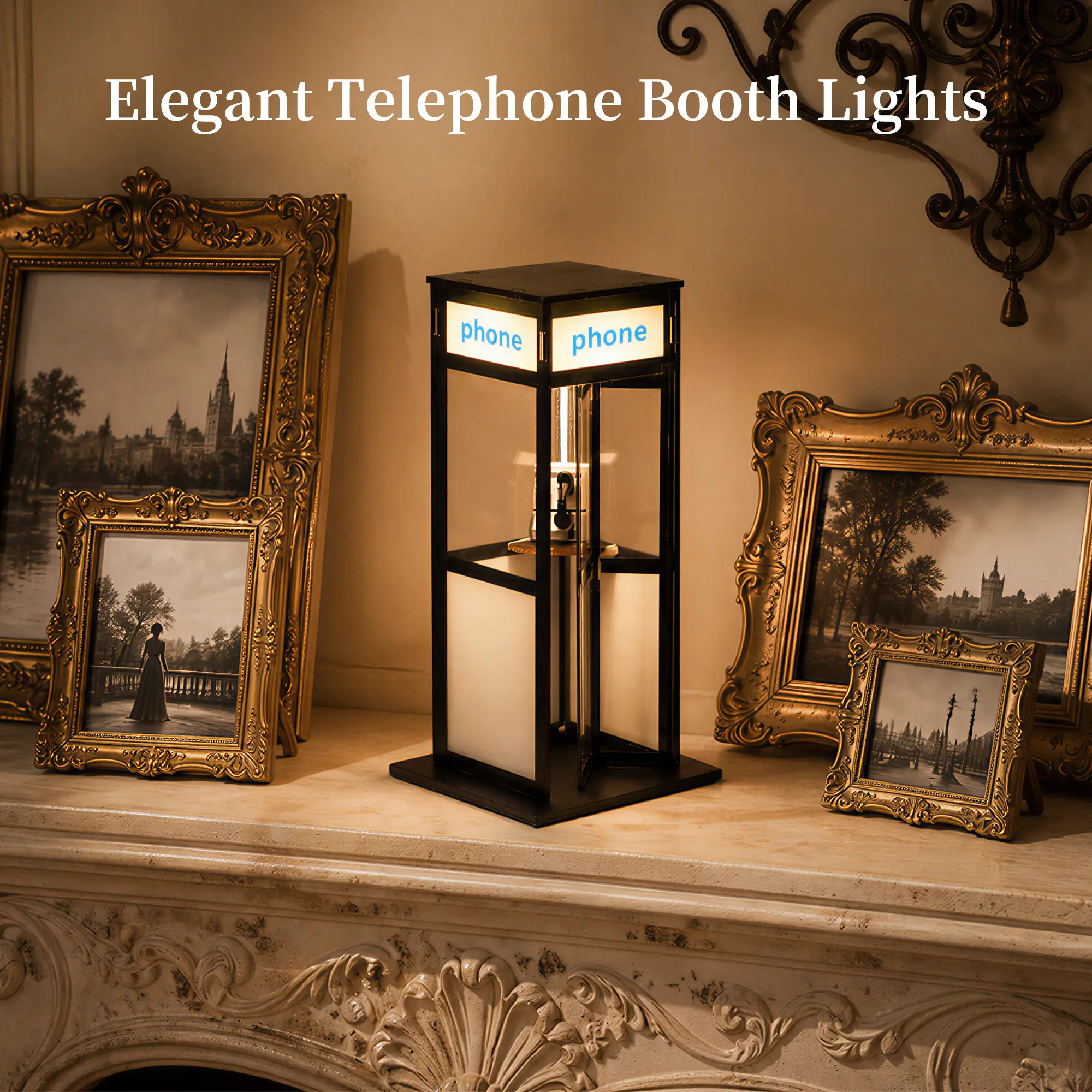 Retro Telephone Booth LED Night Light, USB-Powered Vintage Table Lamp, Warm White Bedside Lamp for Bedroom, Living Room & Desk Decor, Unique Home Gift summerwins