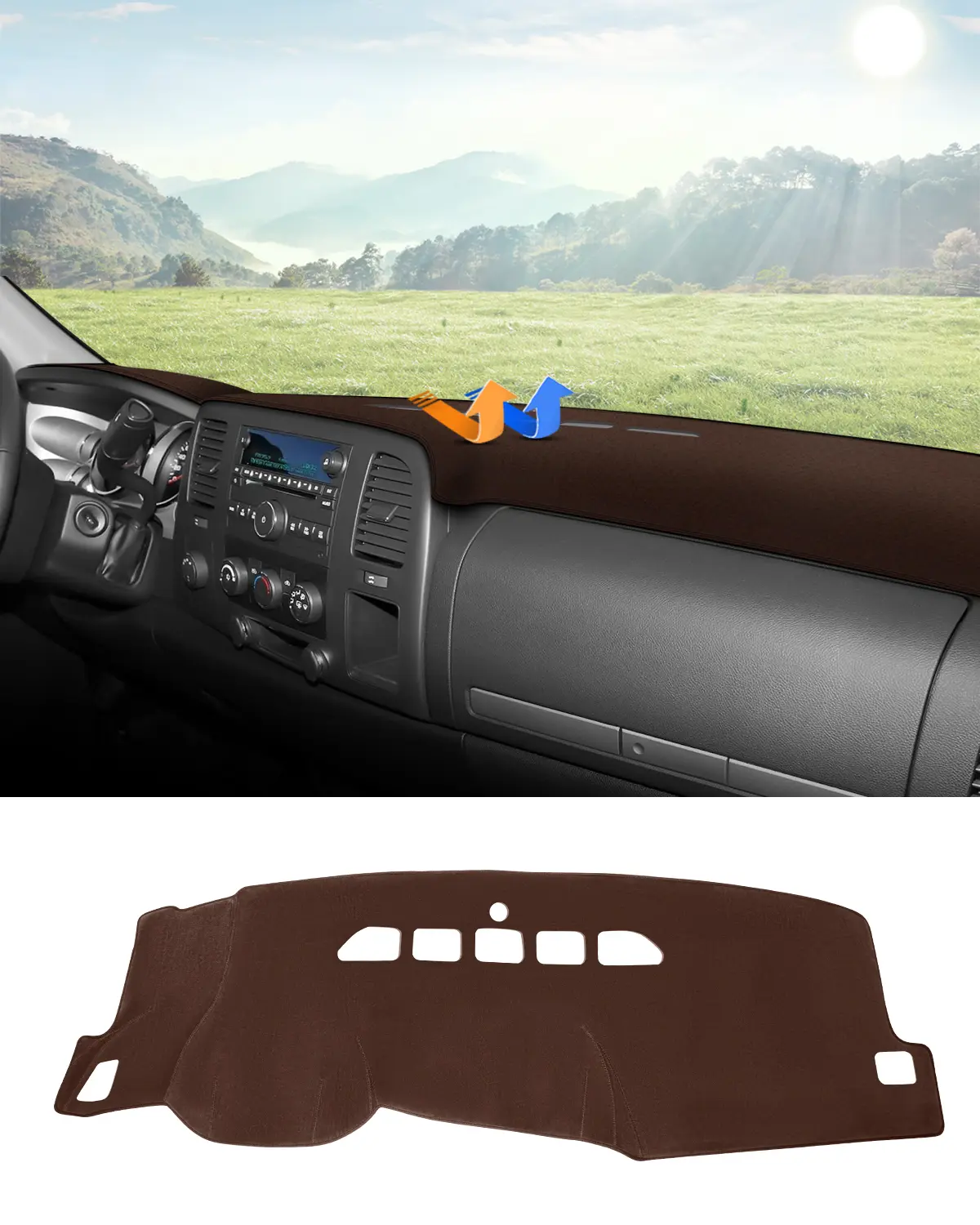 KUST Brown/black Dashboard Cover Mat for 2007-2013 Chevy Chevrolet Silverado/GMC Sierra with Two Glove Boxes Accessories Dash Cover Flannel/Polyester Dash Mat Sunshade Glare UV Rays Protector