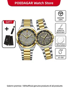 POEDAGAR Fashion Couple Watch Men's and Women's Quartz Waterproof Luminous Steel Strip Watch Couple Gift Festival Date Edition High Beauty Couple Exclusive Watch