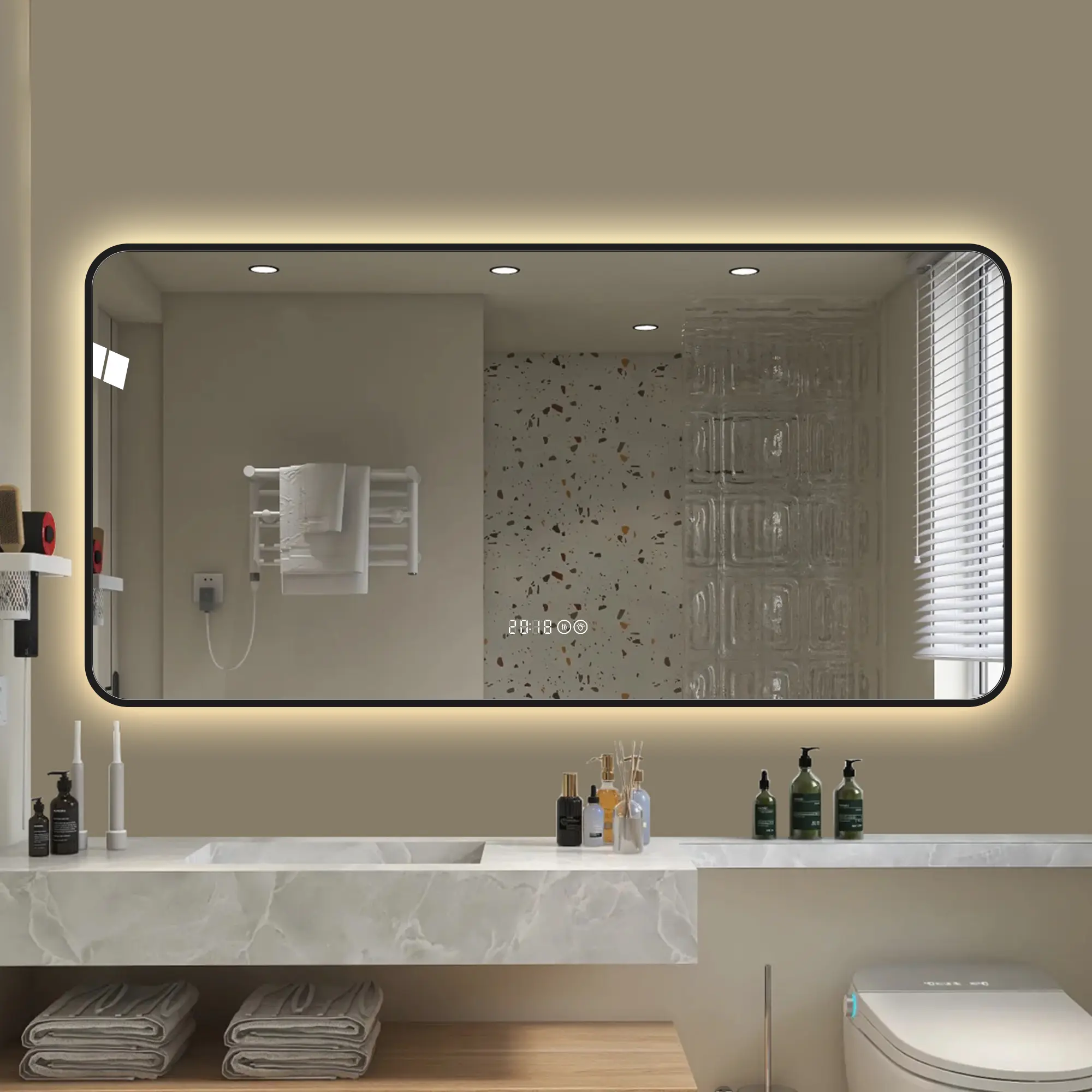 39" x 30" Black Aluminum Framed LED Bathroom Vanity Mirror, Dimmable 3 Color Temperatures, Temperature Display, Anti-Fog, Horizontal or Vertical, Wall-Mounted for Bathroom, Bedroom and Vanity