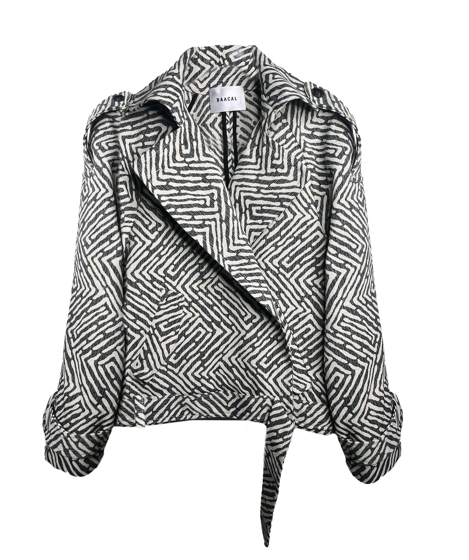 Marlo Short Moto Trench Coat- Geo Brocade