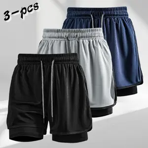 Men’s 2-in-1 summer fitness shorts, 3-pack, breathable mesh fabric, quick-dry lining, suitable for gym/running/training, wearable everyday
