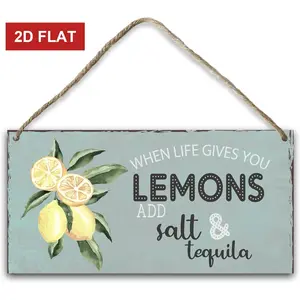 Lemon Kitchen Decor Wood Hanging Plaque, When Life Gives You Lemons Wall Decor, Lemon Decor Inspirational Motivational Gifts Wall Art For Home Living Room Bedroom Kitchen Housewarming Gift 3.93x7.87 inch