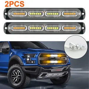 2PCS 24-LED Amber/White Grille-Mounted Warning Lights - Auxiliary Safety Lamp for Truck & Car Roadside Visib
