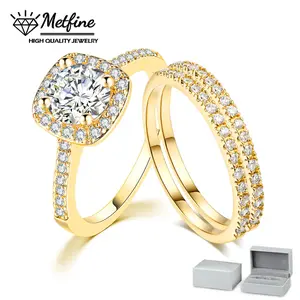 3in1 Wedding Engagement Bridal Halo Ring Set for Women Three-in-One Stacking Rings Jewelry With Gift Box