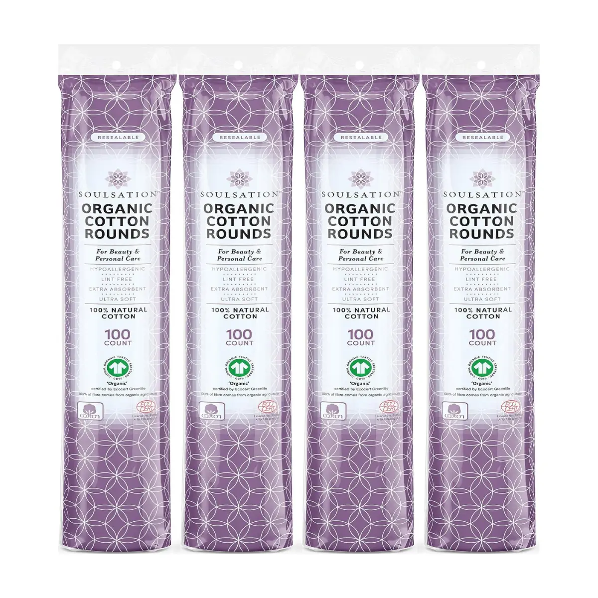 SoulSation Organic Cotton Rounds, 400 Count - Makeup Remover Pads for Face, Lint-Free