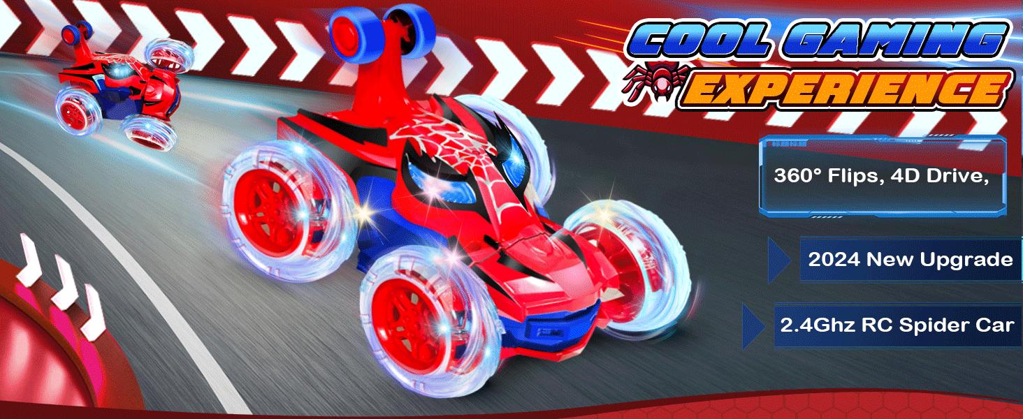 TikTokShopBlackFriday Spider RC Stunt Car, 360° Rotating 4WD Toys, Lights, All-Terrain Toy, Rechargeable, Remote Control for Kids 4-10, Indoor/Outdoor, Great Birthday Gift Valentines Day Gift
