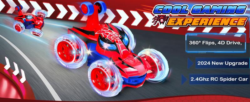 TikTokShopBlackFriday Spider RC Stunt Car, 360° Rotating 4WD Toys, Lights, All-Terrain Toy, Rechargeable, Remote Control for Kids 4-10, Indoor/Outdoor, Great Birthday Gift Valentines Day Gift