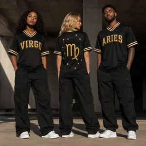 Zodiac Baseball Jersey for Streetwear Outfits Unisex Oversized Astrology Graphic Tee Y2K Retro Aesthetic Horoscope Shirt Gift