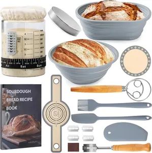 Sourdough Starter Kit - Baking Supplies for Sourdough Bread - 40oz Jar - Round & Oval Proofing Baskets Set Bakeware Glass