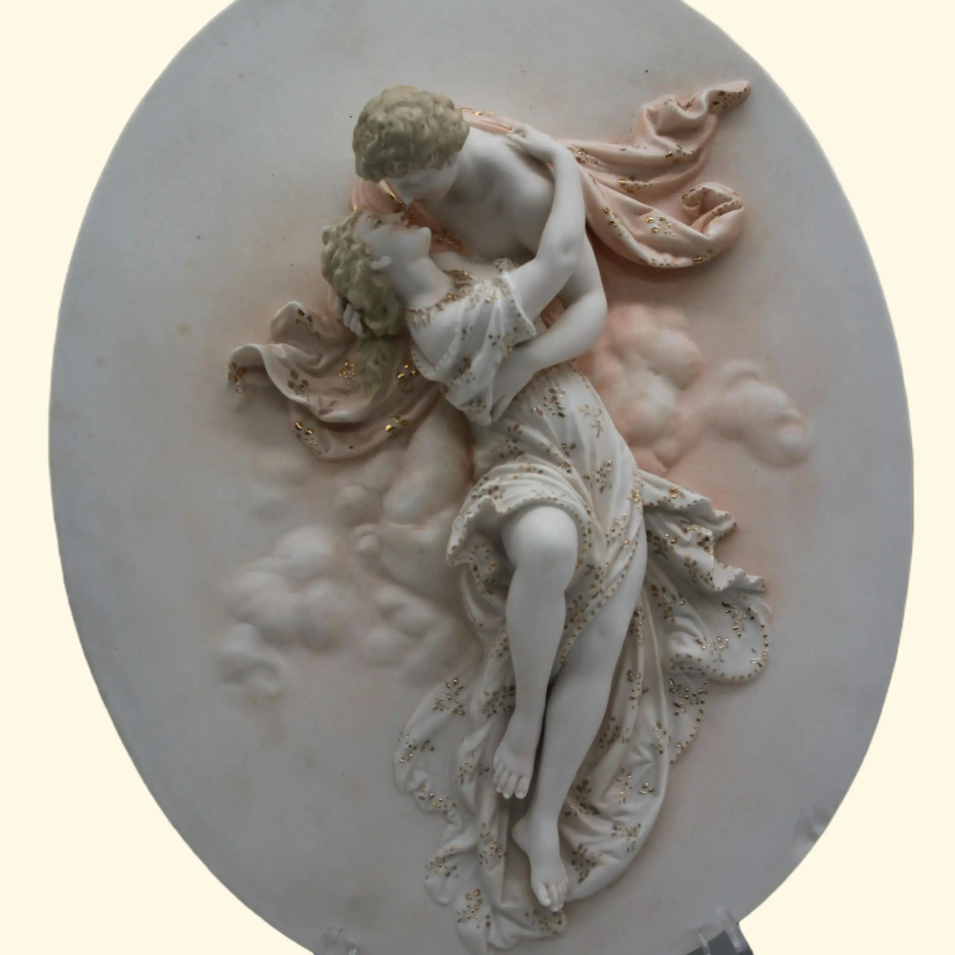 Porcelain wall hanging art plaques relief romantic CIRCA 1960s