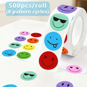 500pcs Colorful Smiley Face Emoji Stickers Roll, Holiday Teacher Reward Decorative Labels, Motivational Sealing Stickers, Waterproof PVC Adhesive, Sticky Labels