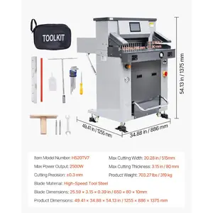 VEVOR Electric Hydraulic Paper Cutter, 2500W Heavy Duty Paper Cutter Machine 20.2 in/515 mm Cutting Width, 3.1 in/80 mm Cutting Thickness, Electric Guillotine Trimmer with Casters Infrared Function