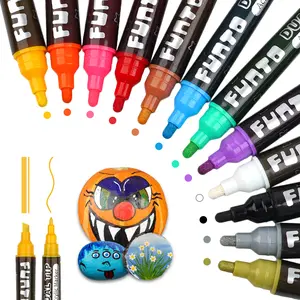 Funto Dual Tip Acrylic Paint Markers, Paint Pens for Rock Painting, Wood, Canvas, Ceramic, Fabric, 12 Colors, Quick Drying, Non-Toxic, Arts and Crafts