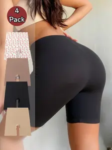 Women's Solid Color Basic Briefs, Fashion Cherry Print Underwear, Soft Comfortable Inner Wear, Suitable for Casual Sports Yoga, 4 Pack