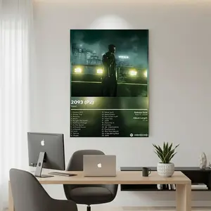 Framed 2D Flat, 1pc Yeat Album 2093 Night Scene Album Cover Canvas Wall Art - Vertical Modern Minimalist Music Poster with Song Titles,  Black & White Design for Living Room, Bedroom, - Yeat Fan Gift, 2D Flat