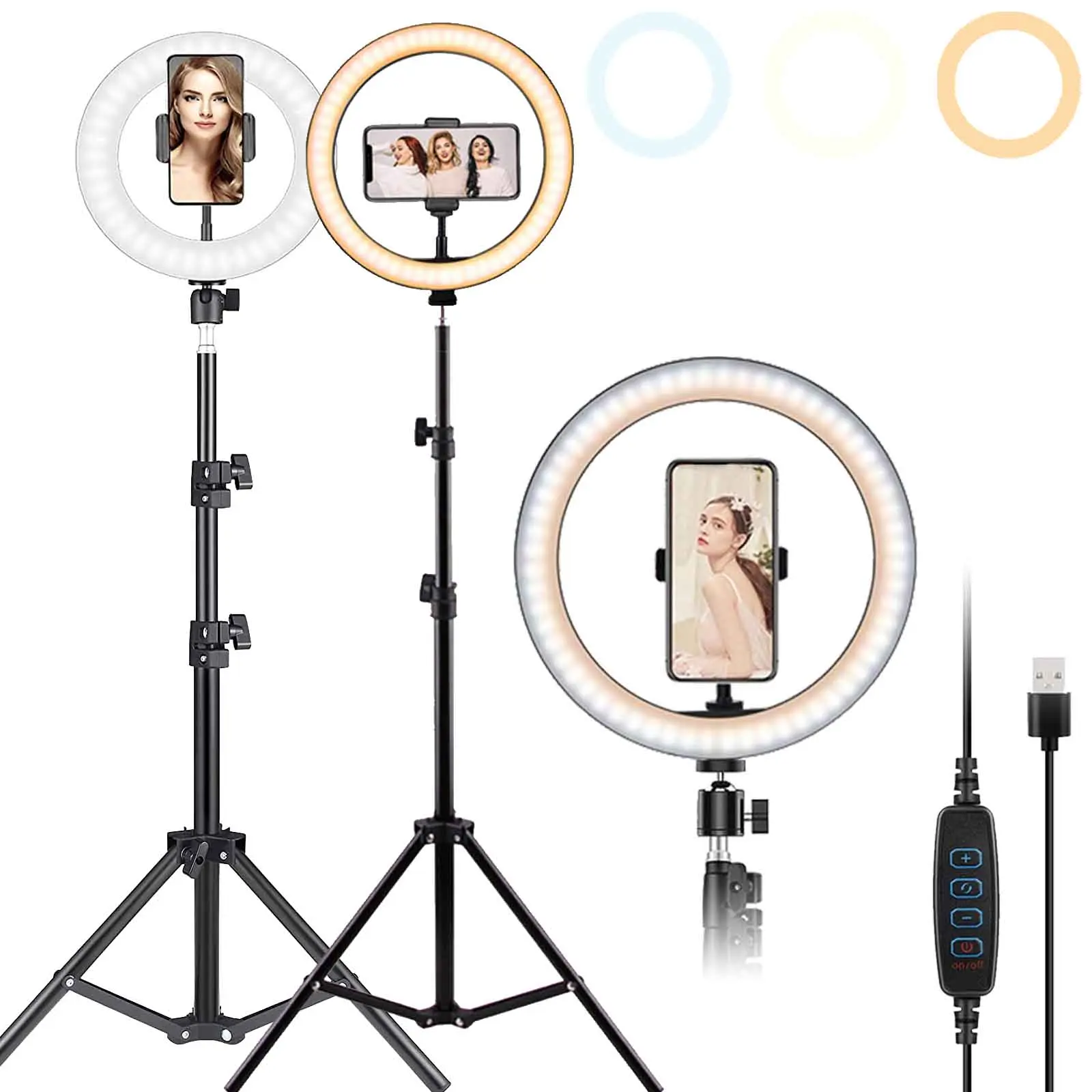 10 Inch Vlogging LED Ring light Ringlight Circle Light With 43in/110Cm Flexible Tripod Stand Phone Holder For Photo Selfie Video Recording Zoom Meeting Makeup vlog Live Stream Video Calls Vlogging Instagram TikTok dual