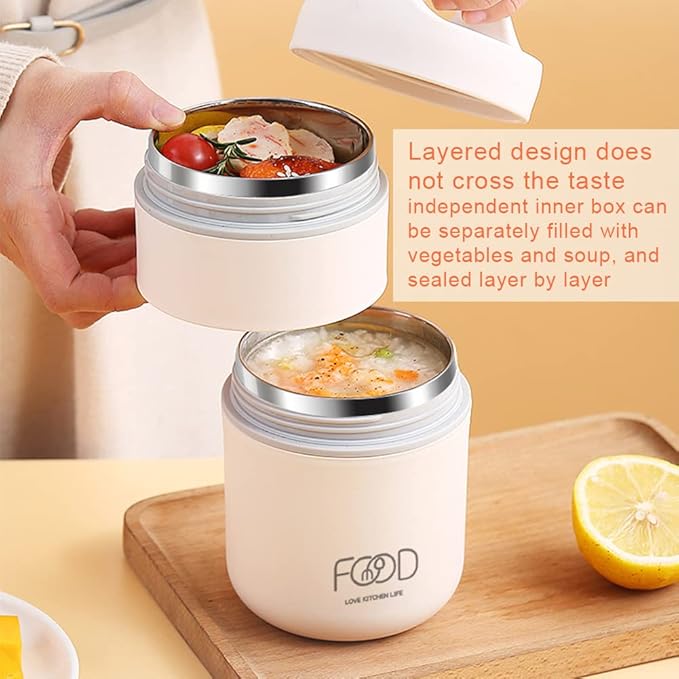 Must-Have Stainless Steel Thermal Lunch Box – Portable Insulated Soup Cup with Handle| Leak-Proof, Easy to Clean, Perfect for Office, School, Travel & Camping