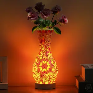 Handmade Mosaic Vase Lamp, Turkish Moroccan Style USB Table Light, Wooden Base Bedroom Living Room Decor, Decorative Lamp (no Flowers)