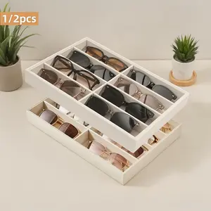 1/2Pcs Velvet Eyeglass Tray 8 Grid Stackable Drawer Organizer Anti-scratch Soft Liner Storage Box for Glasses Watch Jewelry Household Drawer Arrangement