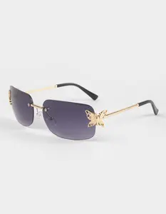 RSQ  Womens Square Rimless Metal Butterfly Sunglasses, Gold