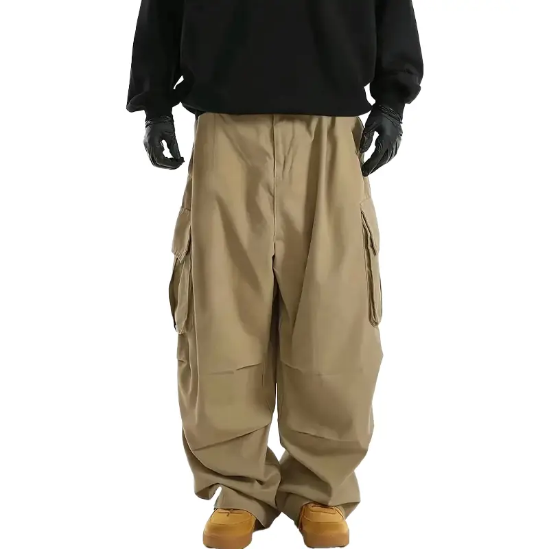 High Street Wide Leg Cargo Pants, Men's Big Pocket Paratrooper Pants, Trendy Casual Pants