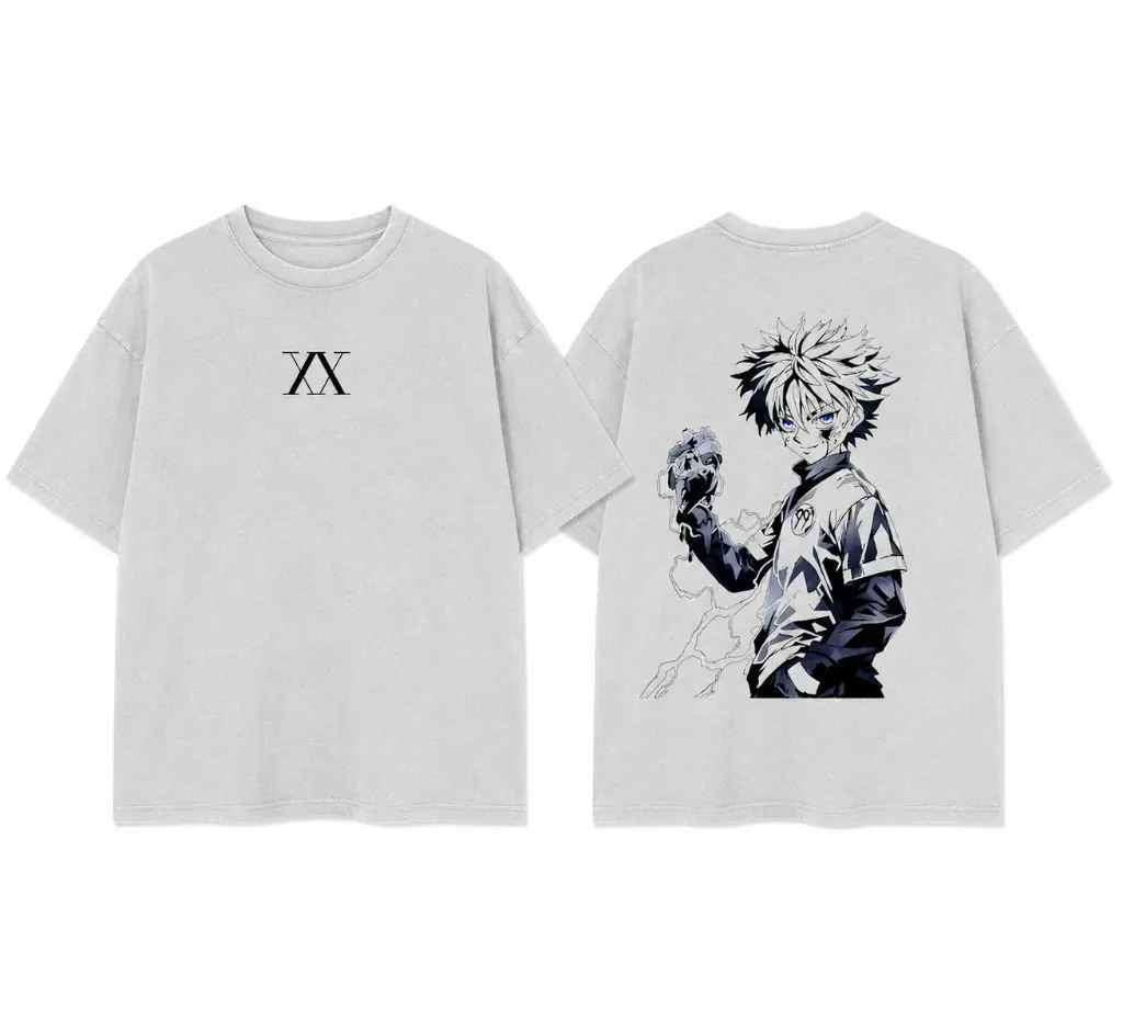 Hunter x Hunter Killua Zoldyck Heart Anime Graphic Tee Vintage Oversized Grey Streetwear T-Shirt