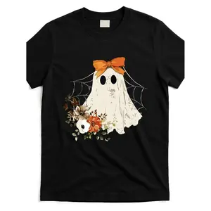 Spooky Lace Ghost T-Shirt – Halloween Streetwear Top, Women’s Cotton Short Sleeve Crewneck