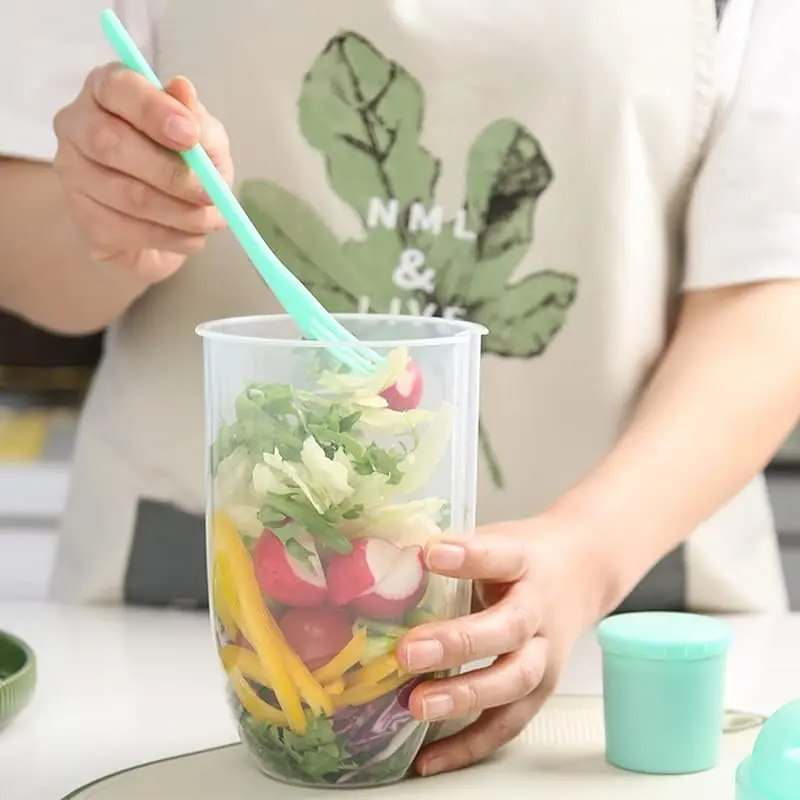 Salad Shaker Cup With Fork & Dressing Cup - Convenient Portable Cup For Fresh Fruits & Vegetables.