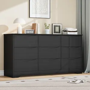 9 Drawer Modern Dresser with Hidden Handles, 59" Wide Large Double Storage Chest for Bedroom Living Room Hallway