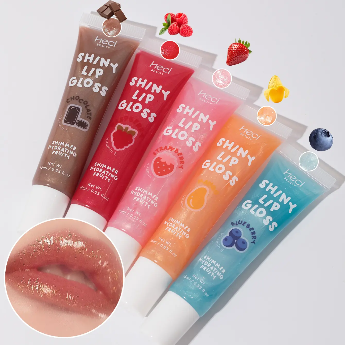 Heci Shiny Lip Gloss Balm, 5pcs Moisturizing Lip Butter Balm with Fruity Aroma,Cute Matte Glossy Lip Oil with Glitter Clear Shining Tinted Lipstick Hydrating Makeup Moisturizer Cosmetic, Shea, Moisture