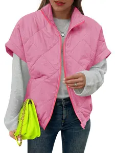 Tankaneo Womens Lightweight Puffer Vests Sleeveless Quilted Jackets Short Sleeve Zip Up Vest Oversized Warm Outerwear