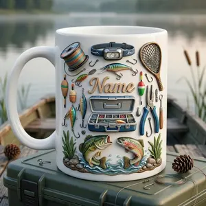 Personalized Fishing Mug , Faux Coffee Cup, Fisherman Gift, 2D Printed 3D Effect, gift for her, gift for him, gift for mom, gift for dad, gift for friend, birthday gift mug.