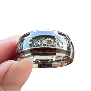 1 high quality polished koa wood inlaid tungsten ring for men, suitable for street hip hop style. daily jewelry. gift for relatives