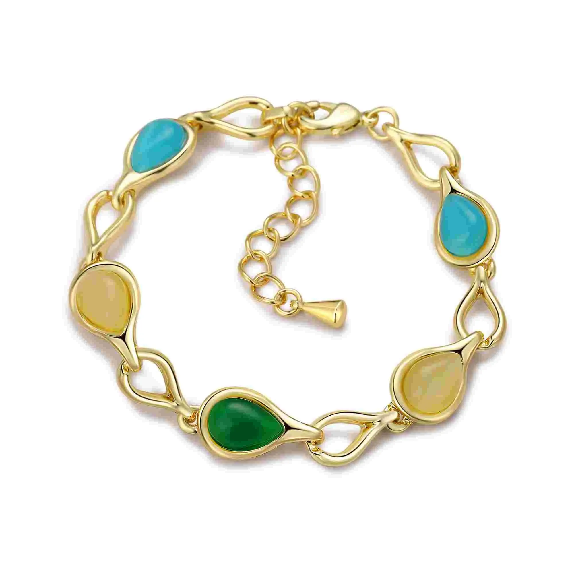 Aprilery Women's Waterdrop Link Bracelet with Elegant Melange Artificial Gemstones, Adjustable Crystal Jewelry for Anniversaries & Gifts, Melange Artificial Gemstone Bracelets & Anklets