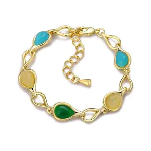Aprilery Waterdrop-Shaped Link Bracelet – Crystal Elegant Multi-Colored Gemstone Jewelry for Women