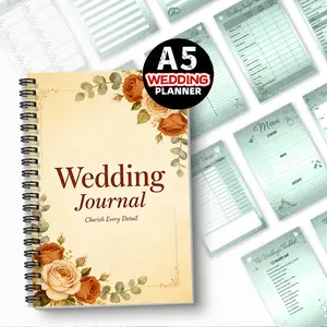 1pc Wedding Planner Themed Notebook,Vintage-style Journal-Record Wedding Logs and Cherish Every Precious Detail. Practical Wedding Detail Journal, A Sentimental Gift. Used for Writing Preparation Notes and Preserving Special Moments.5.5x8.3 Inch Notebook