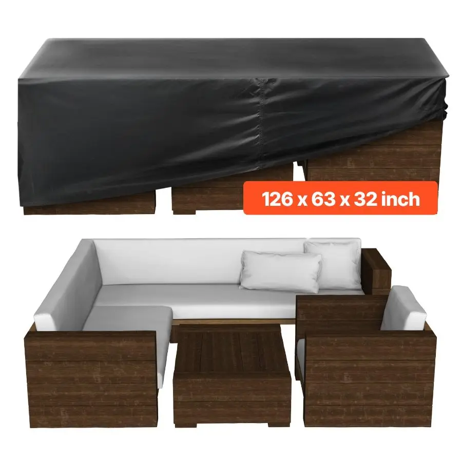 VEVOR Patio Furniture Cover, 420D Heavy Duty Waterproof Outdoor Dining Table and Chairs Cover, Large Rectangular Patio Table Covers with Air Vent for All Weather, 126Lx 63Wx 28H inch, Black