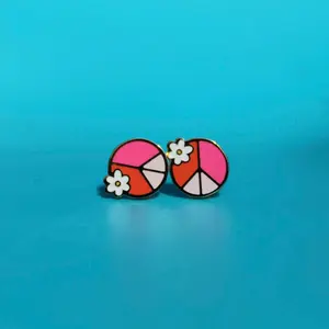 Pink Peace and Blossom Screw Back Earrings party earring