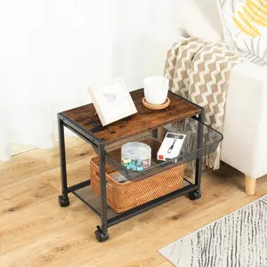 HOOBRO Under Desk Printer Stand, Industrial Printer Cart with Storage Shelf, 2-Tier Mobile Printer Table on Wheels, Heavy Duty Machine Storage Rack for Office and Home Rustic Brown + Black #SummerVibes
