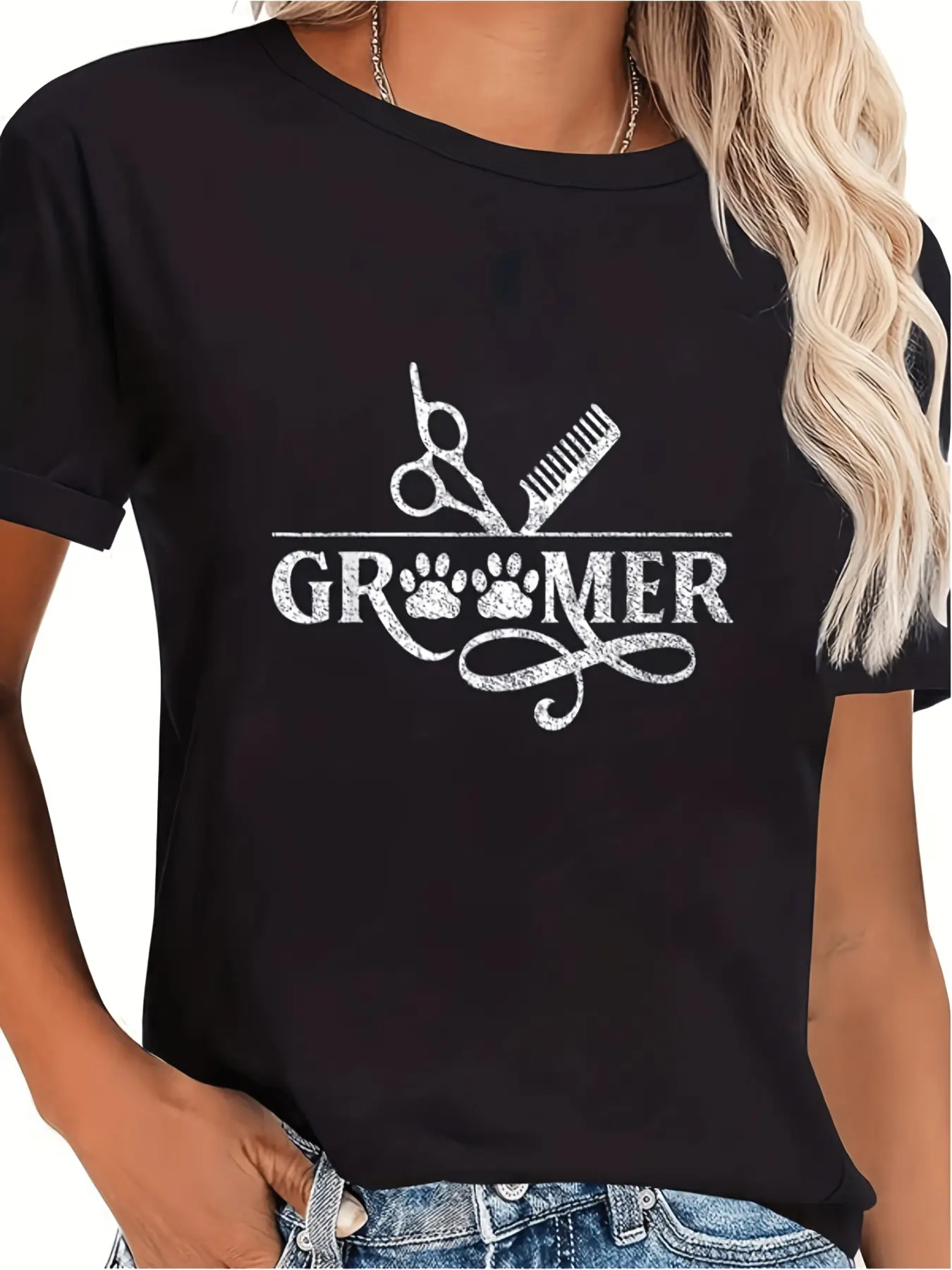 Groomer Salon Dog Grooming TShirt Professional Paw unisex soft cotton short sleeve t shirt, vintage graphic casual tee for men women teens, perfect birthday holiday gift for camping travel gym daily street  wear