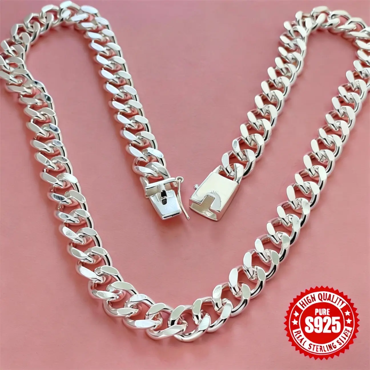 Solid 925 Sterling Silver Cuban Link Chain Necklace for Men & Women, Elegant Daily Versatile Jewelry for Weddings, 55-65cm, Daily Versatile Chain, Necklaces For Women, Wedding Daily
