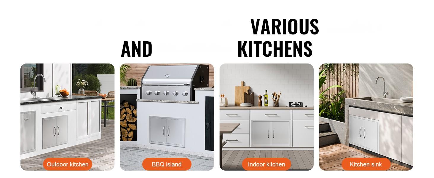 BBQ Access Door, 28W x 19H Inch, Double Outdoor Kitchen Door, Stainless Steel Flush Mount Wall Door with Handles, Suitable for BBQ Island, Grilling Station, Outdoor Cabinet and Island Enclosures, Weather Resistant