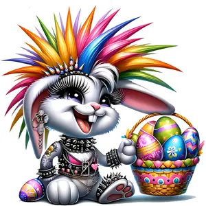 4 DIY Iron-On Patches - Bunny & Easter Egg Heat Transfer Stickers - Washable Cute Bunny and Easter Egg Patterns, Suitable for T-Shirts, Hoodies, Backpacks, Pillows - Easter Craft Projects Art
