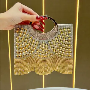 MissingYou fashion tassel handbag, socialite banquet dress bag, sparkling rhinestone handbag, single shoulder diagonal cross bag