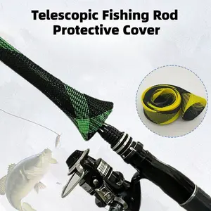 Woven Net Fishing Rod Socks, Flexible Fishing Rod Protector Cover, Flat & Pointed Design Rod Sleeve for Casting Spinning Sea Fishing Rods, Fishing Accessories