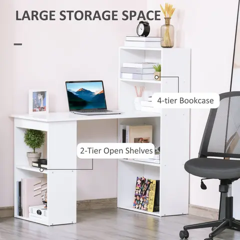 HOMCOM 47" Painted Sturdy Computer Desk - Engineered Wood Workstation with Adjustable Student Design, 6-Tier Storage Shelves (11lb Capacity Per Shelf), Quality Build for Bedroom