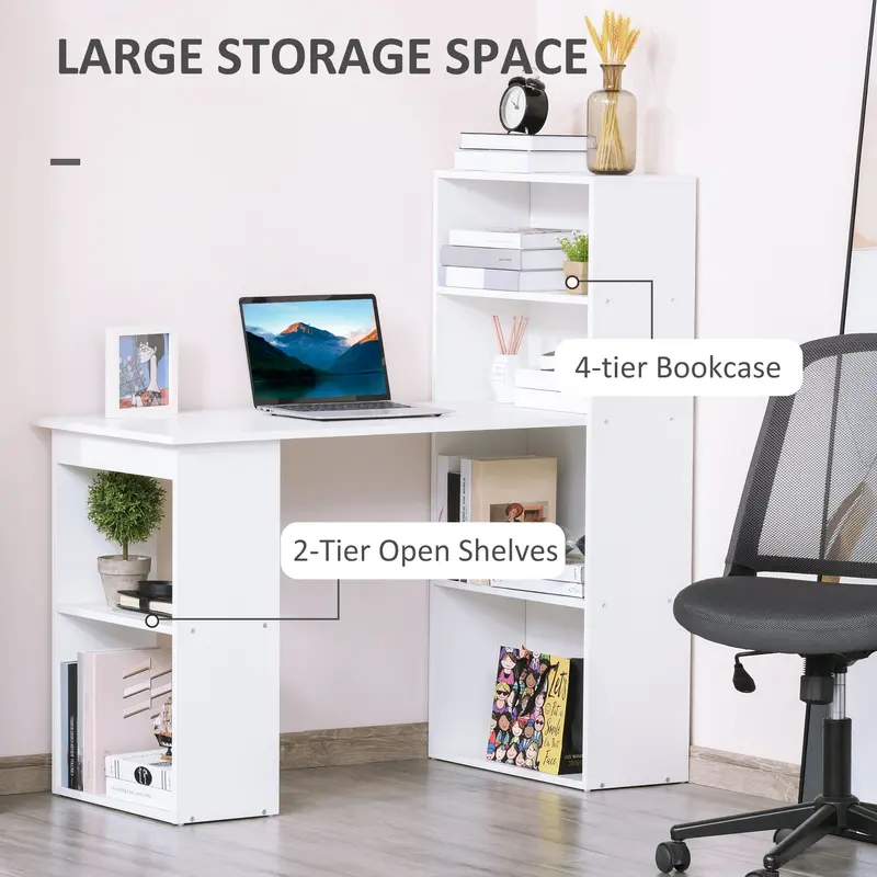 HOMCOM 47" Painted Sturdy Computer Desk - Engineered Wood Workstation with Adjustable Student Design, 6-Tier Storage Shelves (11lb Capacity Per Shelf), Quality Build for Bedroom