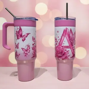 Personalized Initial Termos 40 Oz for Coffee Water Tea or Any Beverage Keeps Temperature Over 24 Hours Butterfly Design Heat Resistant Customized Gift Tumbler Drinkware