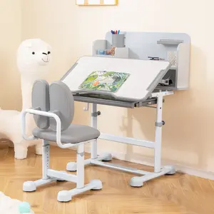 COSTWAY - Kid's Study Desk and with Tilt Desktop and Pen Holder-Gray COSTWAY - Kid's Study Desk and with Tilt Desktop and Pen Holder-Gray